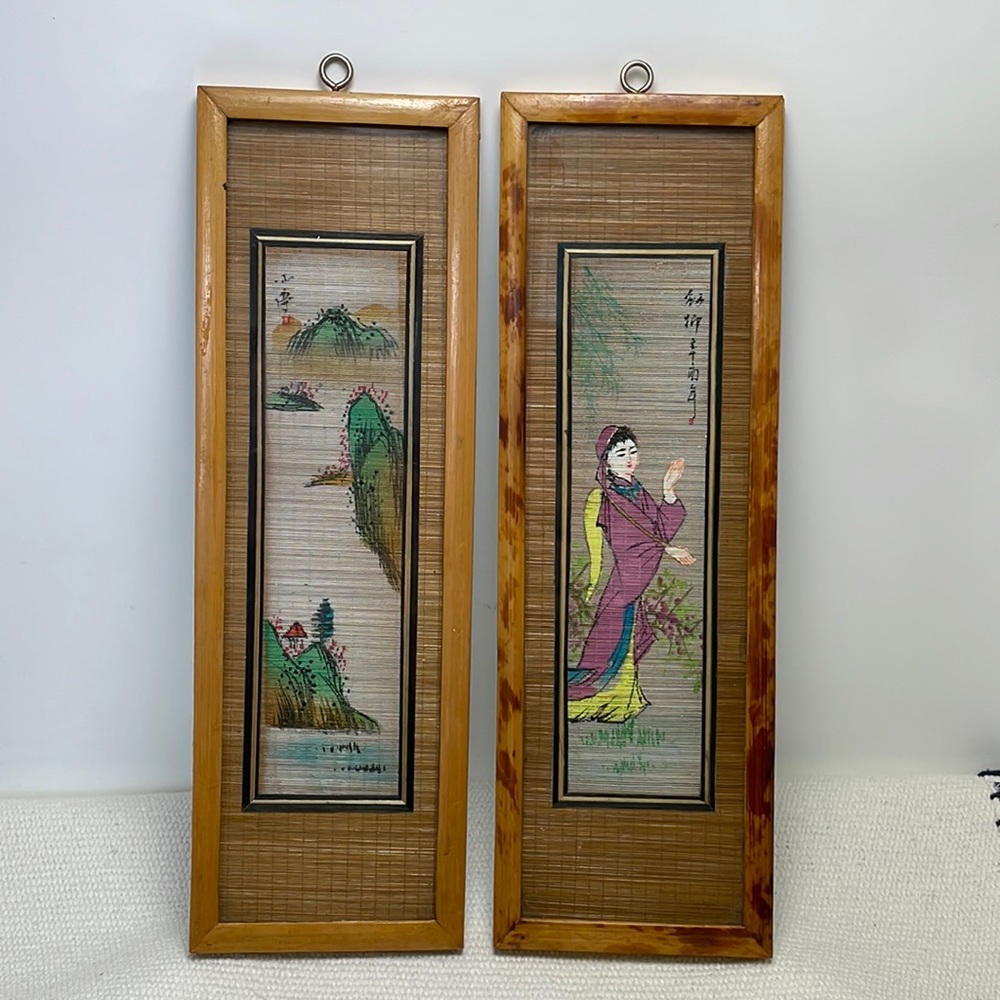 Hand painted Japanese bamboo geisha landscape